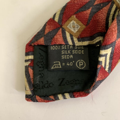 ERMENEGILDO ZEGNA Red Navy Geometric Silk Tie