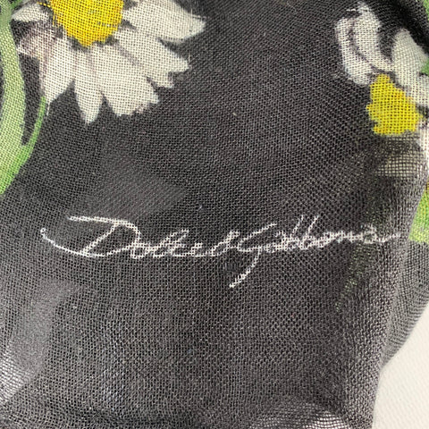 DOLCE & GABBANA Écharpe Châle Fleurs Noires et Vertes