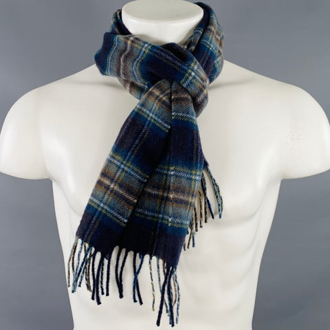 O'CONNELL'S Grey Blue Yellow Plaid Cashmere Scarf
