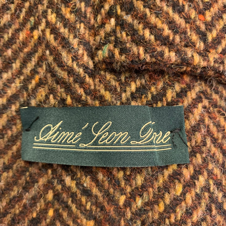 AIME LEON DORE Size M Brown Beige Herringbone Wool Hidden Buttons Raglan Coat