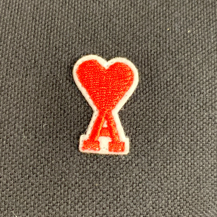 AMI Size M Black Red Heart Logo Cotton Half Placket Polo