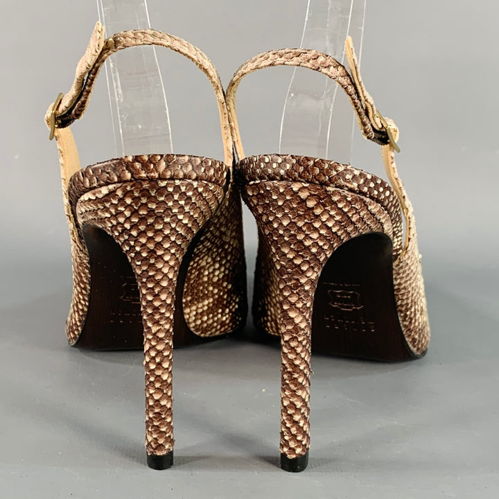 STUART WEITZMAN Size 9.5 Daisy Grey Gold Textured Snakeskin Effect Leather Slingback Pumps