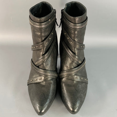 STUART WEITZMAN Size 10 Black Studded Zippers Leather Ankle Boots