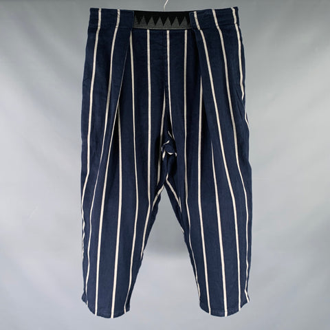 KAPITAL Size M Navy Grey Stripe Linen Cotton Drop Crotch Casual Pants