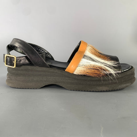 DRIES VAN NOTEN Size 8 Black Brown Leather Sandals