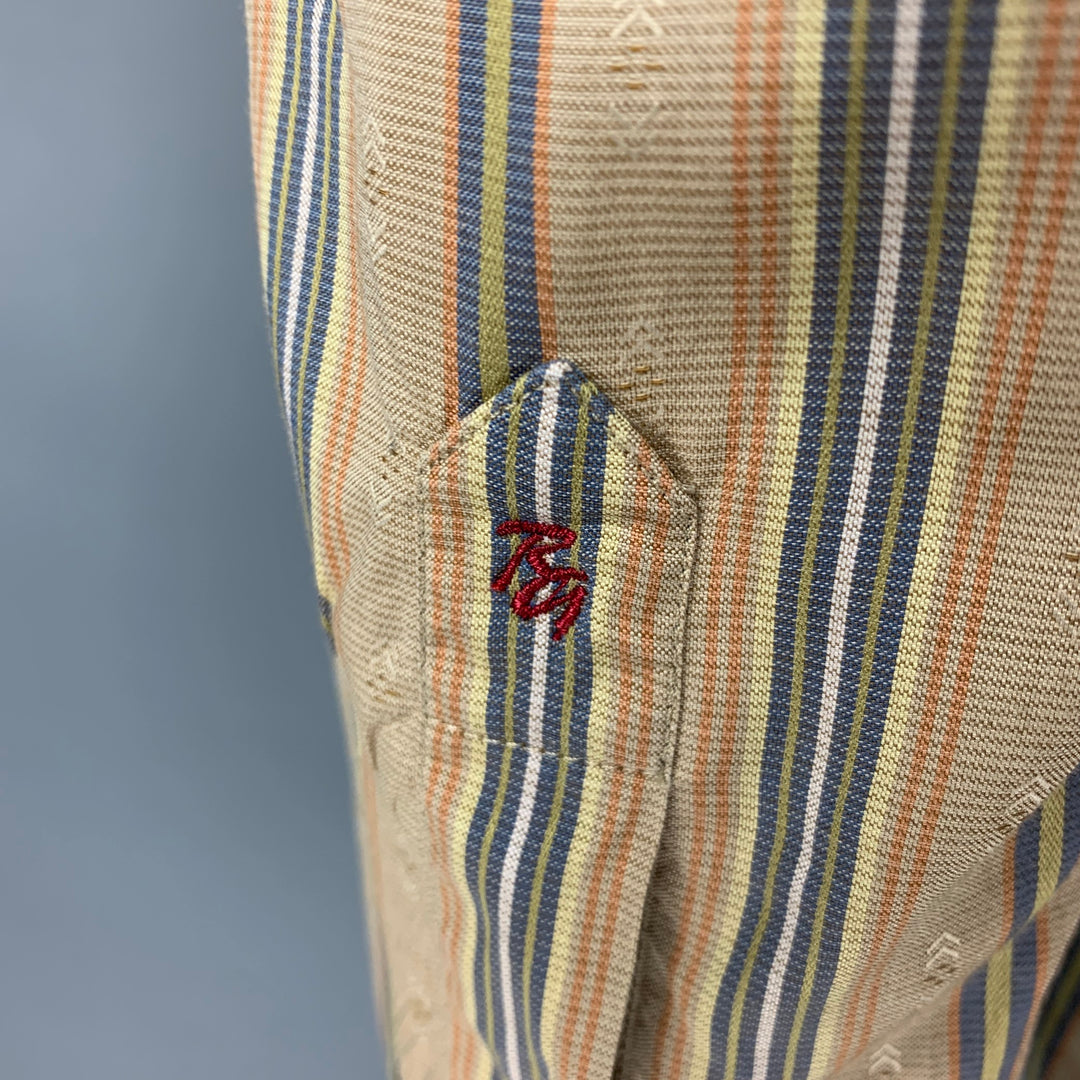 ROBERT GRAHAM Taille L Chemise à manches longues boutonnée en coton brodé kaki
