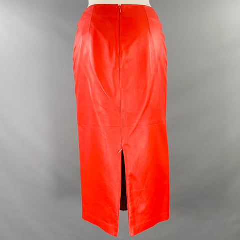 THE ROW Size 0 Bartellette Red Lambskin Pencil Midi Skirt