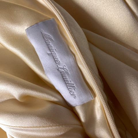 MONIQUE LHUILLIER Size 12 Yellow Silk Beaded Open back Gown Evening Dress