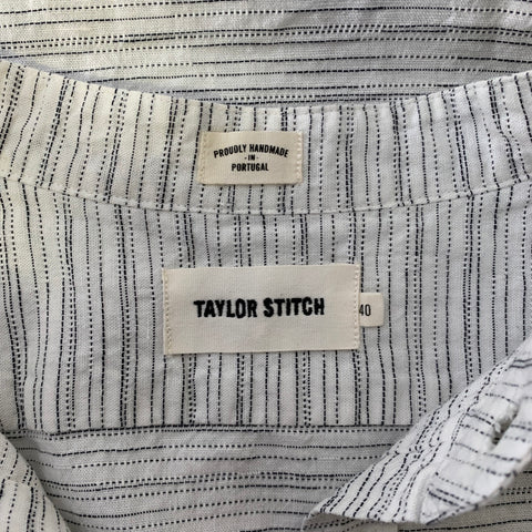 TAYLOR STITCH Size M White Black Stripe Cotton Button Down Short Sleeve Shirt