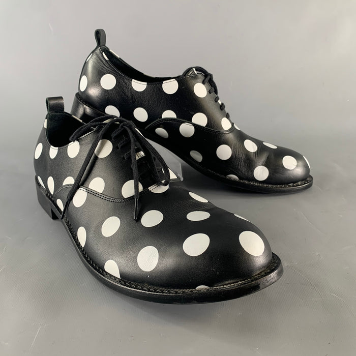 COMME des GARCONS HOMME PLUS Size 11 Black White Polka Dot Leather Lace Up Shoes