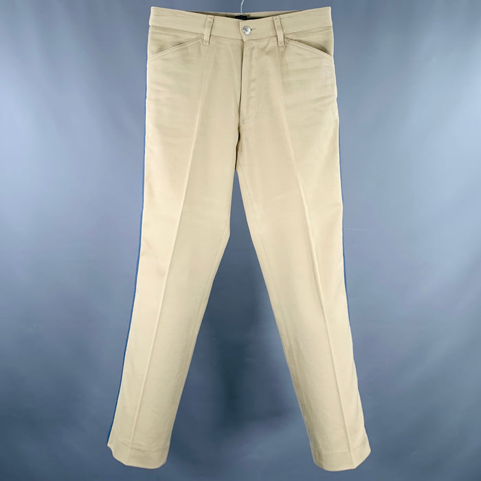 DOLCE & GABBANA Size 30 Tan Blue Black Twill Cotton Striped Trim Casual Pants