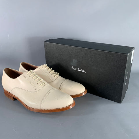 PAUL SMITH Size 8 Cream Perforated Leather Oxford Lace-Up Shoes