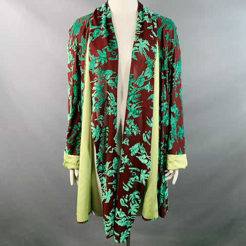 JEAN PAUL GAULTIER Vintage SS96 CYBERBABA Size 12 Burgundy Green Rayon Burnout Open Front Scarf Coat