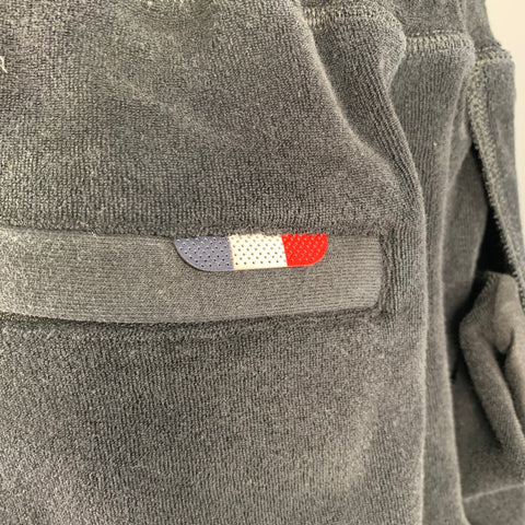 MONCLER Size L Black Terrycloth Cotton Drawstring Shorts