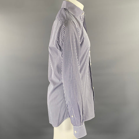 HAMILTON Size S White Navy Stripe Cotton Spread Collar Long Sleeve Shirt