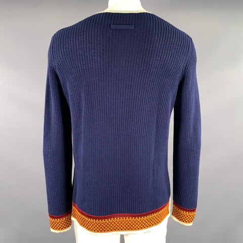 JEAN PAUL GUALTIER MAILLE Size L Navy Gold & burgundy Knitted Scoop Neck Sweater