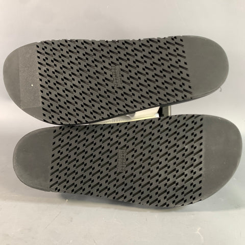 HERMES Size 9 White Black Leather Sandals