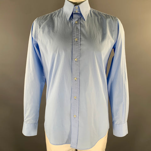 DOLCE & GABBANA Size L Blue Solid Cotton Long Sleeve Shirt