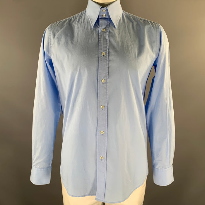 DOLCE & GABBANA Size L Blue Solid Cotton Long Sleeve Shirt
