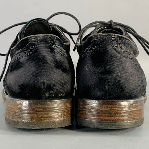 JOHN VARVATOS Size 10 Black Velvet Distressed Wingtip Lace-Up Shoes