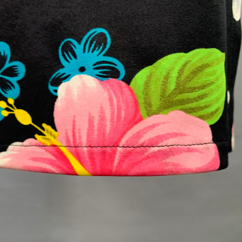 DOLCE & GABBANA 2000s Size M Black Multi Color Polyester Floral Side Zipper Swim Coverup Skirt