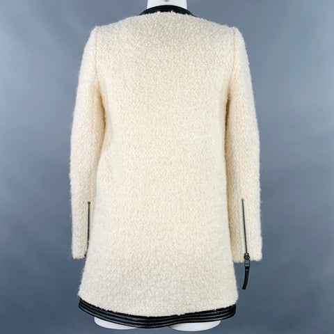 JOIE Size XS Cream Black Fleece Contrast Trim Zip Up Coat