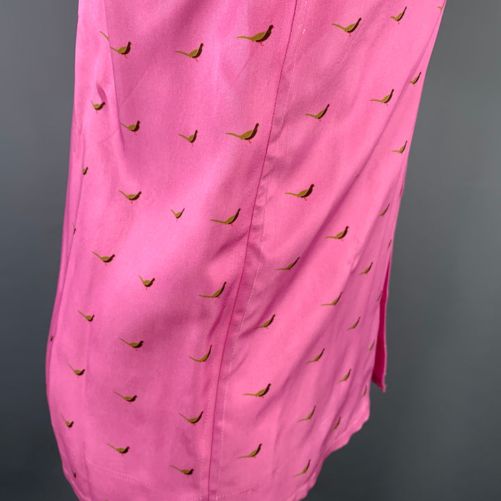 DRIES VAN NOTEN Size S Pink Green Black Birds Short Sleeve Shirt