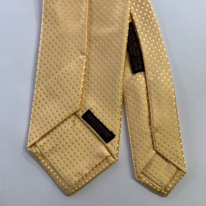 DOLCEPUNTA Yellow White Polka Dot Silk Tie