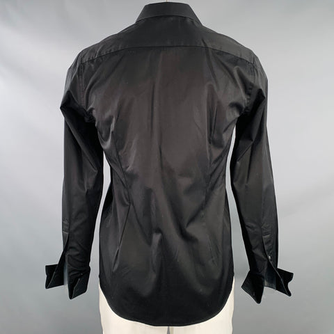 ETON Size L Black Pleated Cotton Tuxedo French Cuffs Long Sleeve Shirt