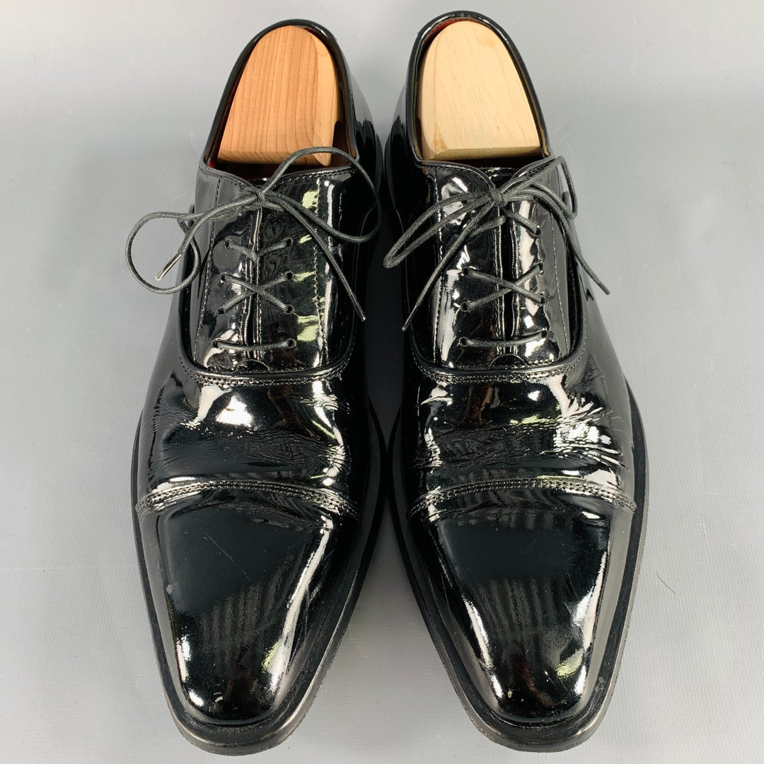 HUGO BOSS Size 8.5 Black Patent Leather Tuxedo Formal Lace-Up Shoes