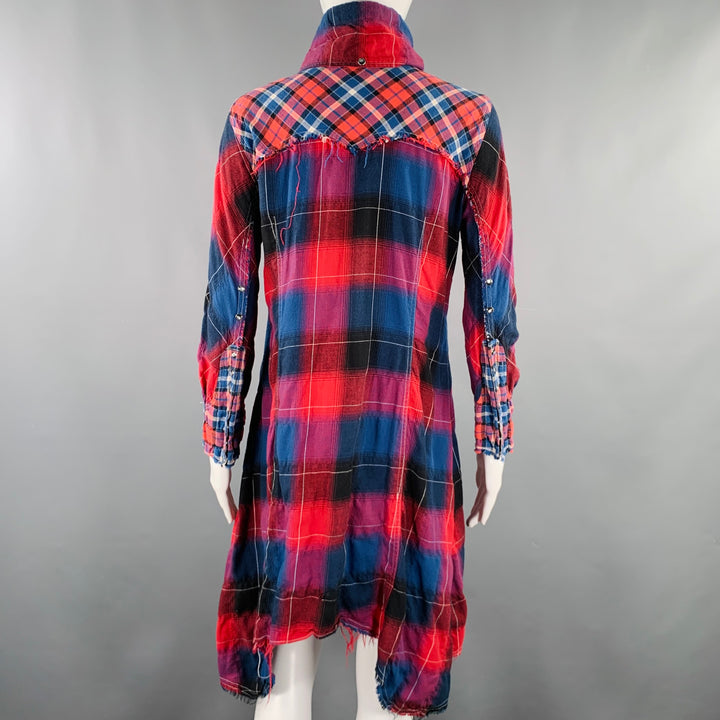 L.G.B Size 2 Red Blue Cotton Blend Plaid Shirt Dress