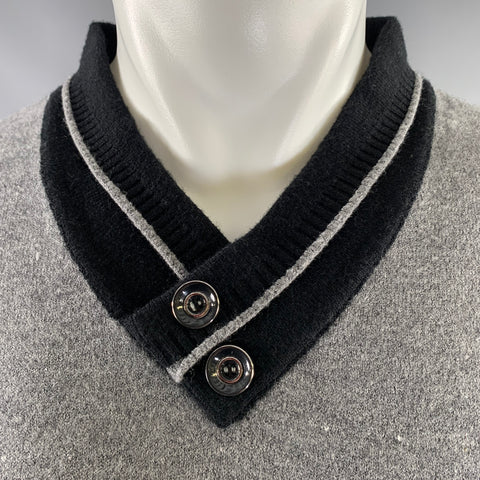 KITON Size M Gray Black Knitted Cashmere Silk V-Neck Pullover