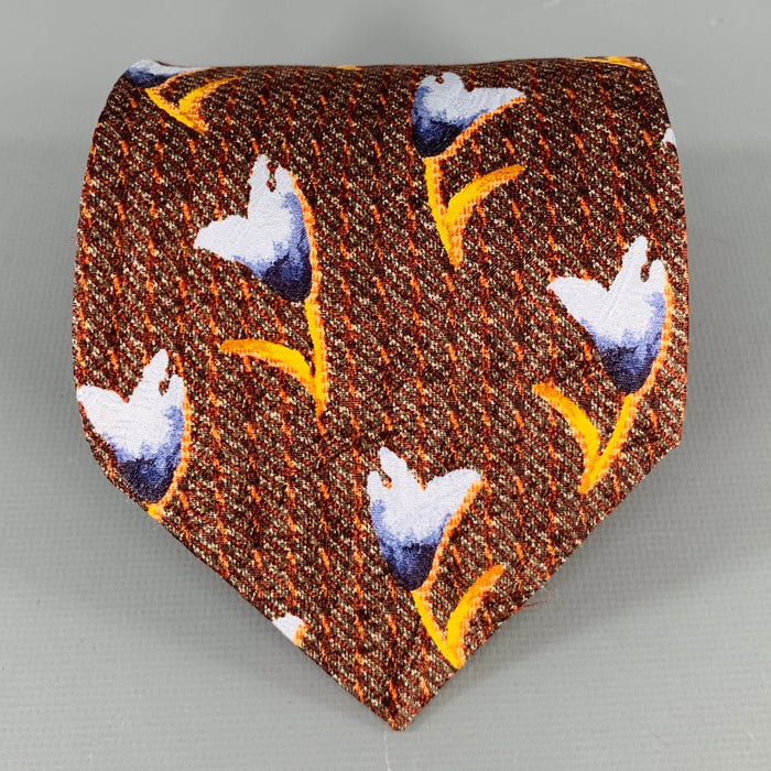 ERMENEGILDO ZEGNA Blue Brown Abstrack Floral Silk Tie