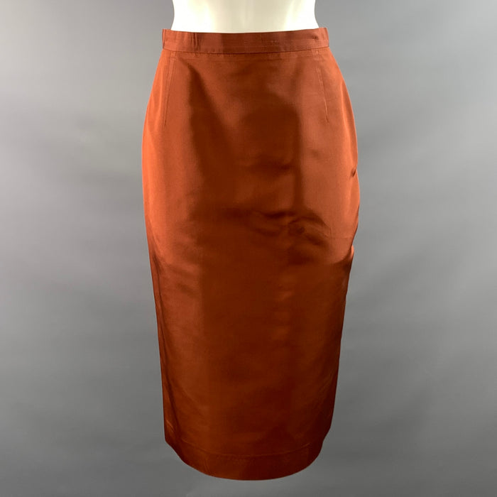 PRADA Size 6 Orange Rust Silk Blend 3 button Knee Length Skirt