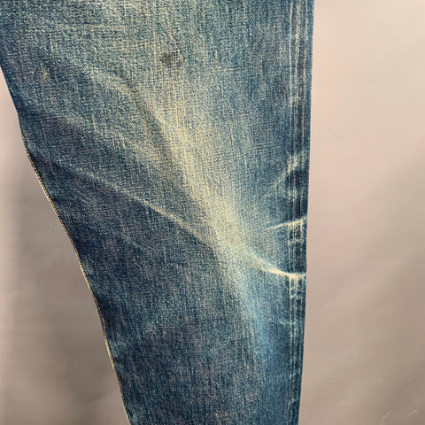 STEVENSON OVERALL CO. Size 38 Blue Distressed Cotton Selvedge Japanese Denim Button Fly Jeans