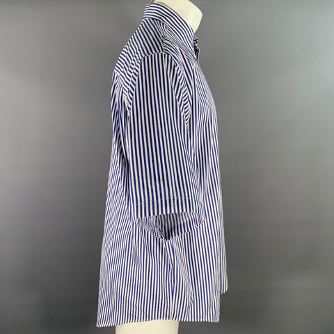 BALENCIAGA Size XXS Blue White Stripe Cotton Button Down Asymmetrical  Sleeve Shirt