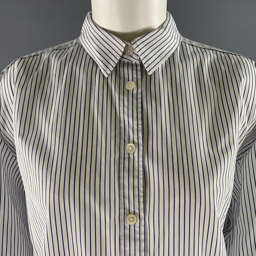 TOTEME Size 10 White Navy Cotton Blend Pinstripe Shirt