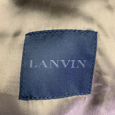 LANVIN Size 46 Black Blue Mixed Fabrics Lamb Suede Bomber Jacket