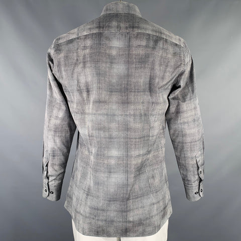 BOTTEGA VENETA Size L Grey White Plaid Cotton Button Up Long Sleeve Shirt