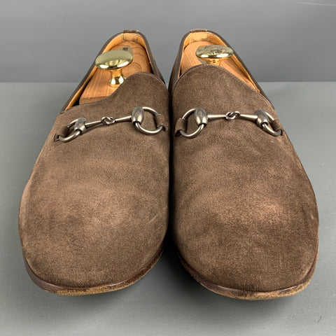 GUCCI Size 9.5 Brown Textured Leather Slip On Loafers