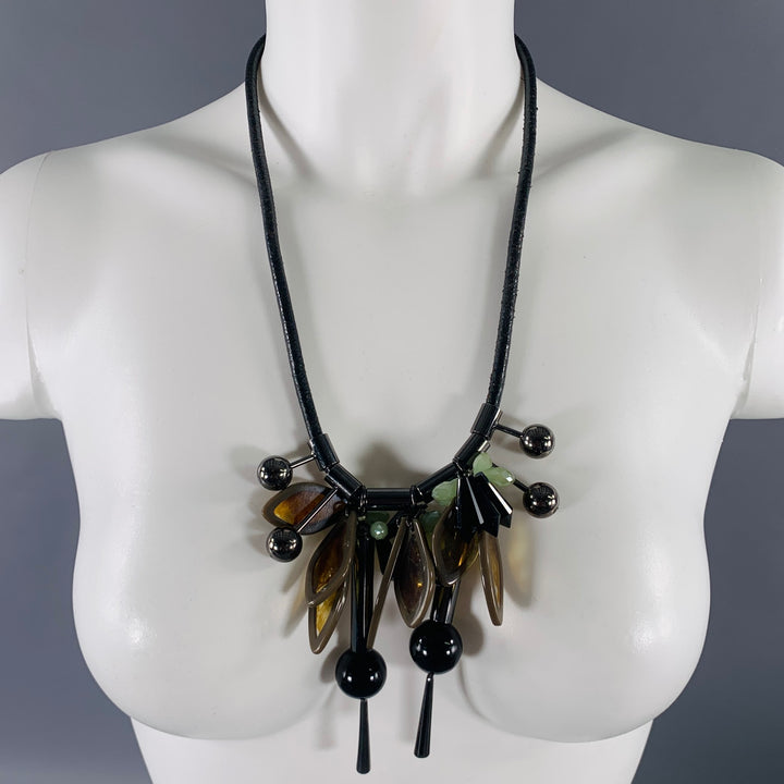 MAX MARA Black Multi Color Acetate Leather Necklace