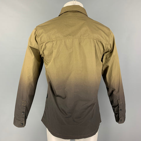 ADHOC Size S Olive Dark Brown Ombre Cotton Button Up Long Sleeve Shirt