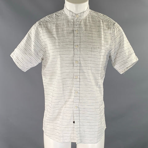 TAYLOR STITCH Size M White Black Stripe Cotton Button Down Short Sleeve Shirt