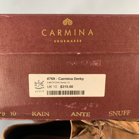 CARMINA Size 11 Brown Suede Derby Lace Up Shoes