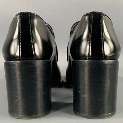 PRADA Size 7.5 Black Leather Penny Loafer Pumps