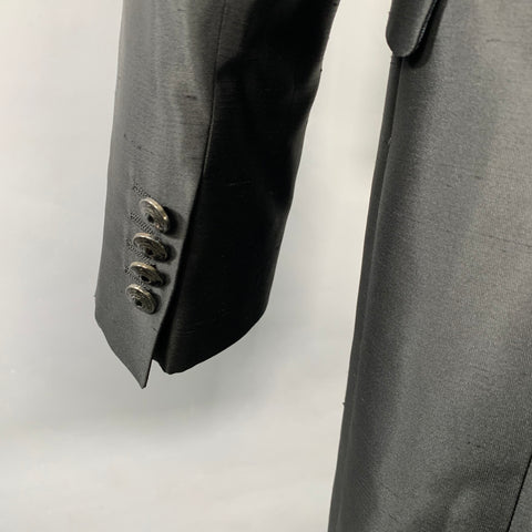 CARLO PIGNATELLI Size 38 Long Black Textured Acetate Silk Sport Coat