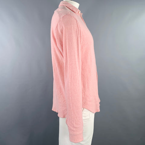 KAPITAL Size XL Pink Heather Textured Wool Button Up Long Sleeve Shirt