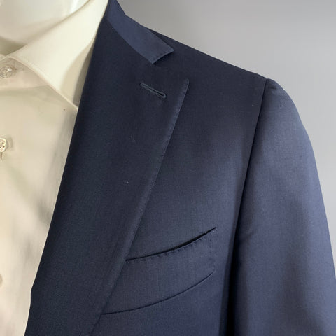 ISAIA Chest Size 36 Navy Solid Wool Notch Lapel 32 30 Suit