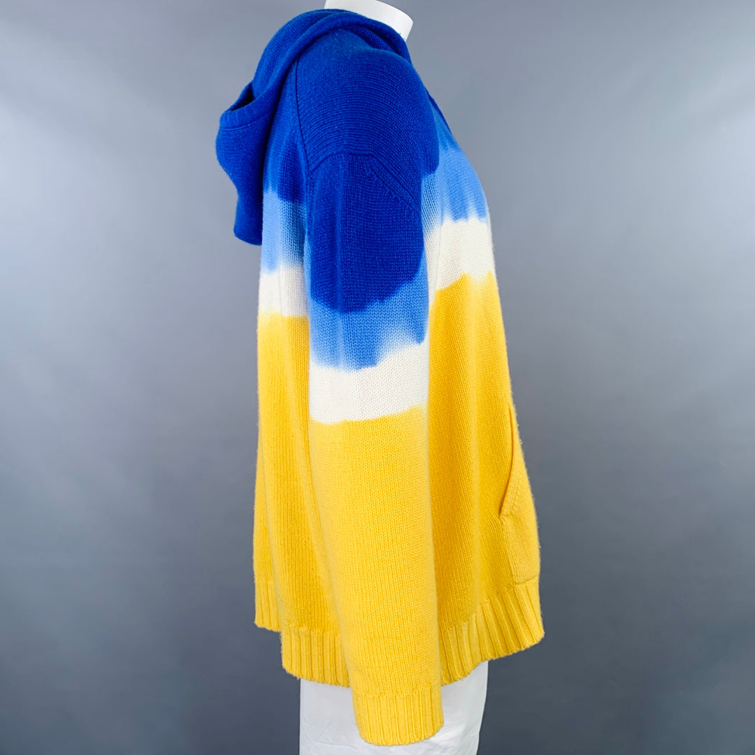 PRABAL GURUNG Size XL Yellow Blue Dyed Cashmere Hooded Sweater