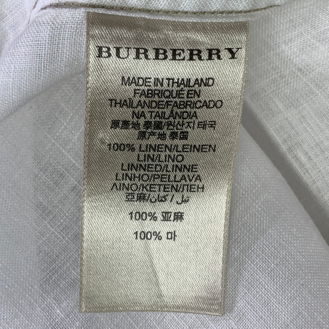 BURBERRY BRIT Size S White Taupe Contrast Stitch Button Down Collar Linen Long Sleeve Shirt